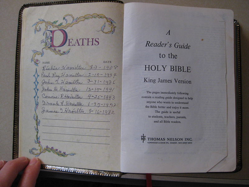 Cary's Bible - death records